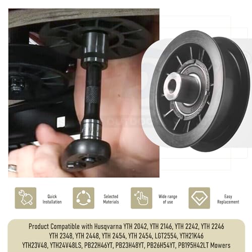 Karbay 2 Pack 532194326 V-Groove Idler Pulley & 532194327 Idler Pulley & 532130969 Belt for Husqvarna Riding Lawn Mowers 280-6630, 194327, 194326, LGT 2654, YTH 1542 XPT, YTH 20 K 46, YTH 2348, YTH 2454 - Image 5