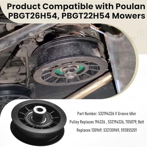 Karbay 2 Pack 532194326 V-Groove Idler Pulley & 532194327 Idler Pulley & 532130969 Belt for Husqvarna Riding Lawn Mowers 280-6630, 194327, 194326, LGT 2654, YTH 1542 XPT, YTH 20 K 46, YTH 2348, YTH 2454 - Image 3