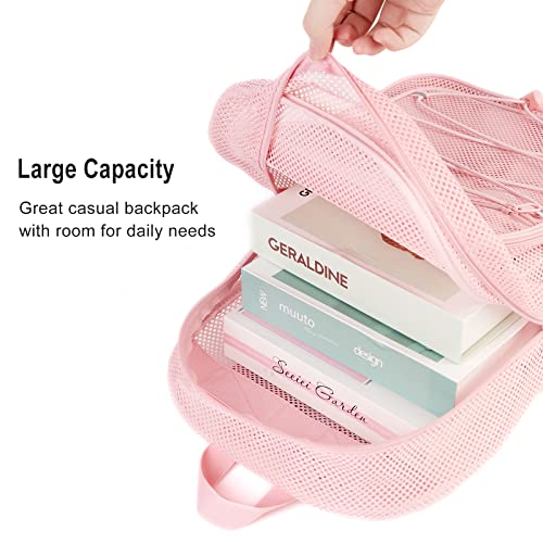 COVAX Heavy Duty Mesh Backpack, Semi-transparent Mesh Bookbag,See Through College Backpack with Bungee and Comfort Padded Straps for Commuting, Swimming, Beach, Outdoor Sports (Pink) - Image 4