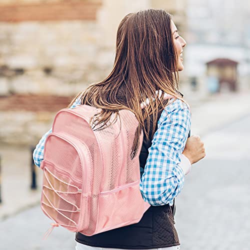 COVAX Heavy Duty Mesh Backpack, Semi-transparent Mesh Bookbag,See Through College Backpack with Bungee and Comfort Padded Straps for Commuting, Swimming, Beach, Outdoor Sports (Pink) - Image 3