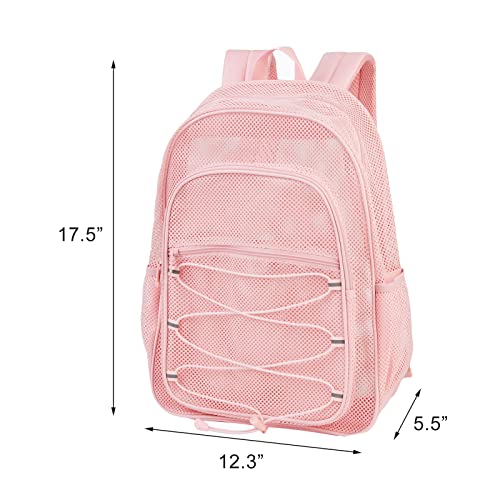 COVAX Heavy Duty Mesh Backpack, Semi-transparent Mesh Bookbag,See Through College Backpack with Bungee and Comfort Padded Straps for Commuting, Swimming, Beach, Outdoor Sports (Pink) - Image 2