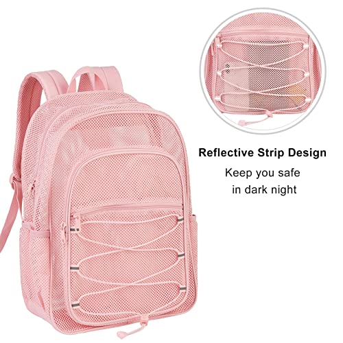 COVAX Heavy Duty Mesh Backpack, Semi-transparent Mesh Bookbag,See Through College Backpack with Bungee and Comfort Padded Straps for Commuting, Swimming, Beach, Outdoor Sports (Pink) - Image 5