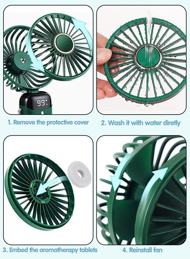 HOMESTAR Portable Handheld Fan, Quiet mini Fan, 2400 mAh USB Rechargeable Personal Fan, Battery Operated Table Fan with 5 Speeds for Home , Travel, Commute, Makeup, Office (Green)  - Image 5