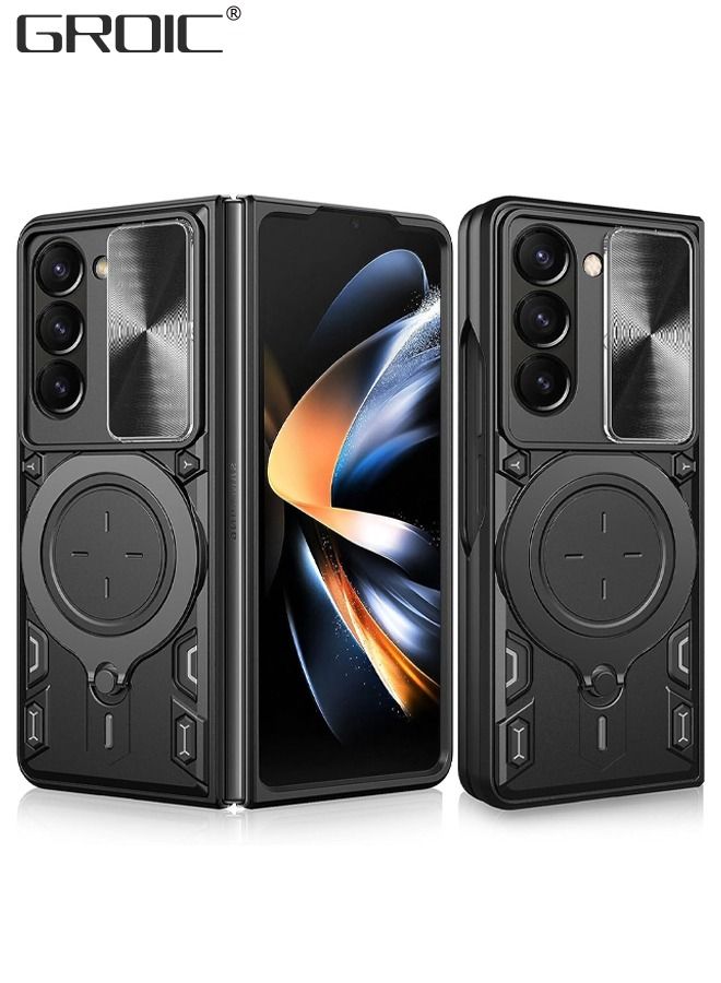 GROIC Compatible with Samsung Galaxy Z Fold 5 Black Case, Heavy Duty Protective Screen Cover 360°Ring Magnetic Kickstand, Slide Camera Lens Armor Case for  - Image 1