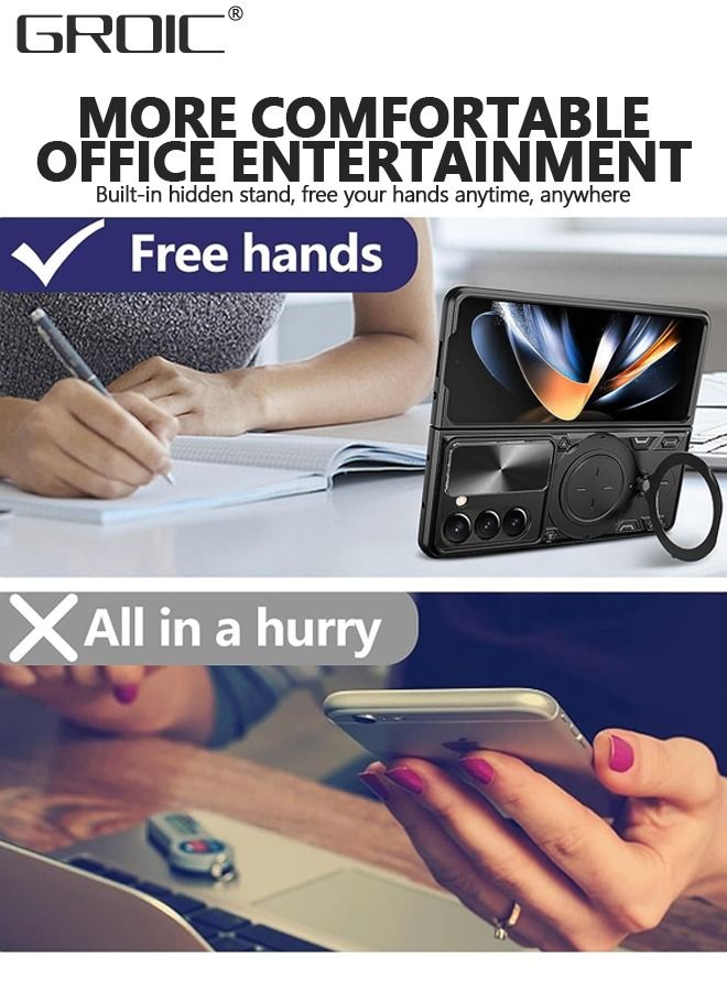 GROIC Compatible with Samsung Galaxy Z Fold 5 Black Case, Heavy Duty Protective Screen Cover 360°Ring Magnetic Kickstand, Slide Camera Lens Armor Case for  - Image 5
