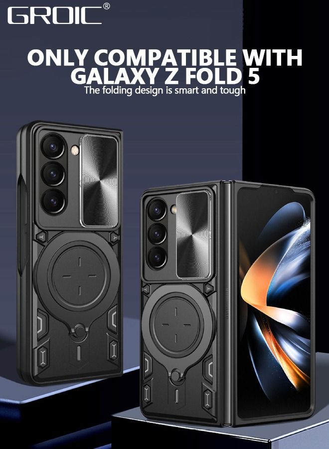 GROIC Compatible with Samsung Galaxy Z Fold 5 Black Case, Heavy Duty Protective Screen Cover 360°Ring Magnetic Kickstand, Slide Camera Lens Armor Case for  - Image 2