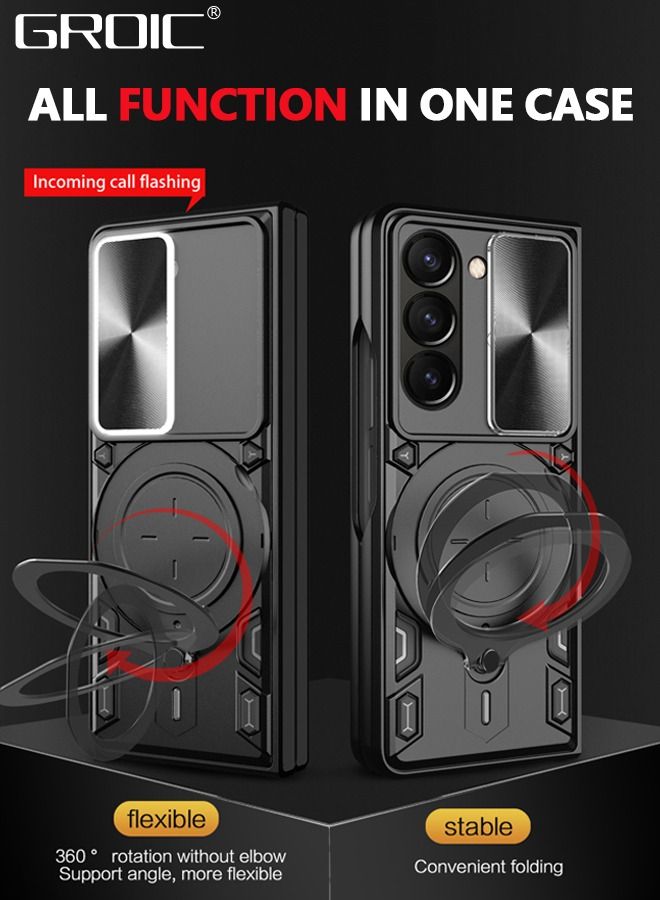 GROIC Compatible with Samsung Galaxy Z Fold 5 Black Case, Heavy Duty Protective Screen Cover 360°Ring Magnetic Kickstand, Slide Camera Lens Armor Case for  - Image 4