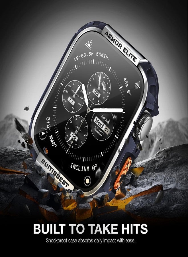 Suitisbest Metal Rugged Case for Apple Watch 46mm Case, Shockproof Protective Case Bumper Full-Metal Bezel 9H Tempered Glass Screen Protector Cover for iWatch 10 - Image 3