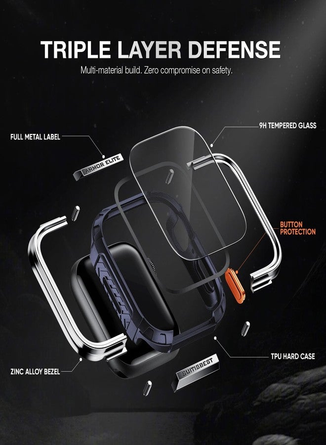 Suitisbest Metal Rugged Case for Apple Watch 46mm Case, Shockproof Protective Case Bumper Full-Metal Bezel 9H Tempered Glass Screen Protector Cover for iWatch 10 - Image 2