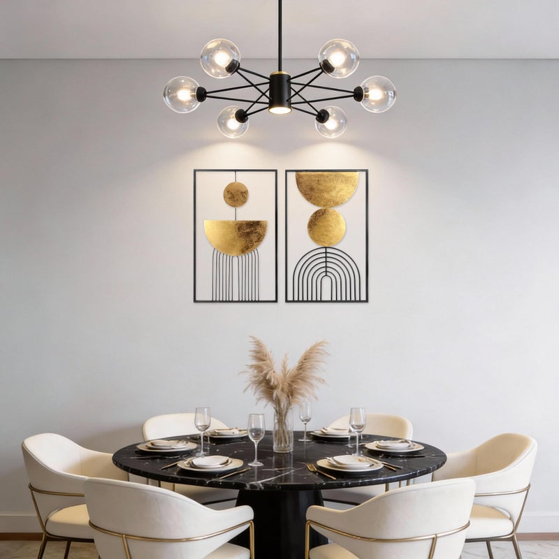 Oakrain Abstract Geometric Wall Decor Set, Gold and Black Metal Wall Art with Circular and Linear Designs, 2 Piece Framed Modern Wall Sculpture - Image 4