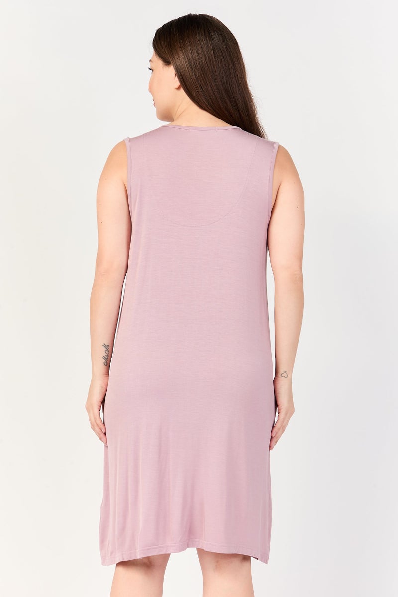 FOREVER 21 Women Sleeveless Textured Sleepwear Dress, Rose Pink - Image 4