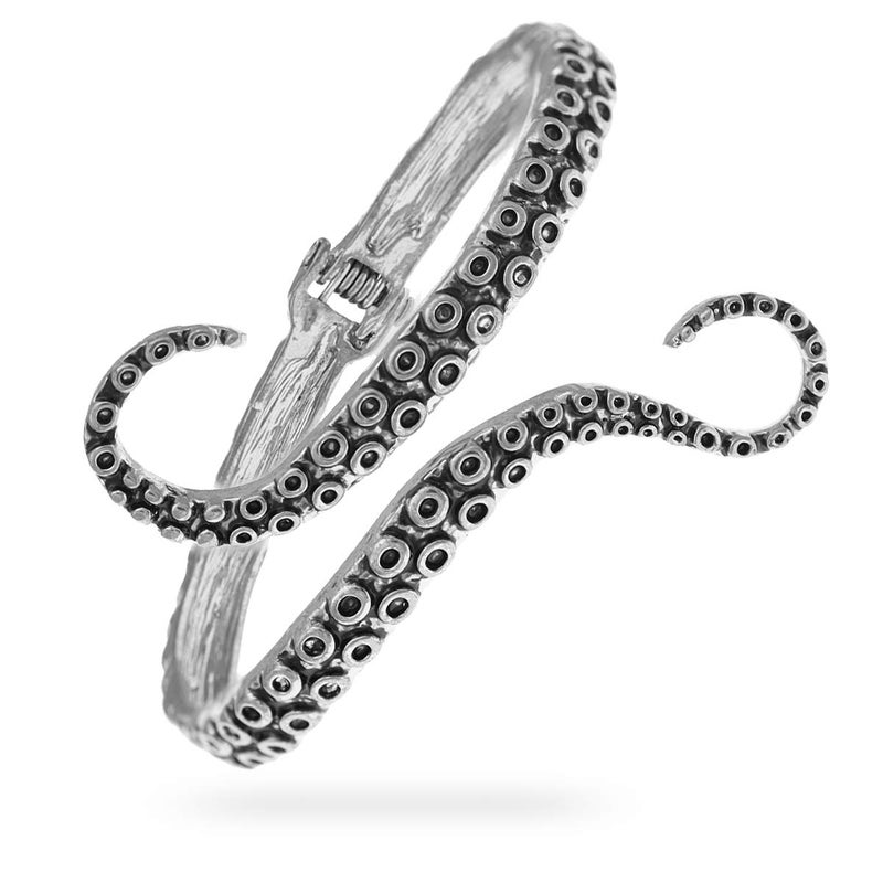 RechicGu Vintage Silver Octopus Tentacle Animal Sea Ocean Hinged Open Bracelet Bangle Cuff Scary Horror Goth - Image 1