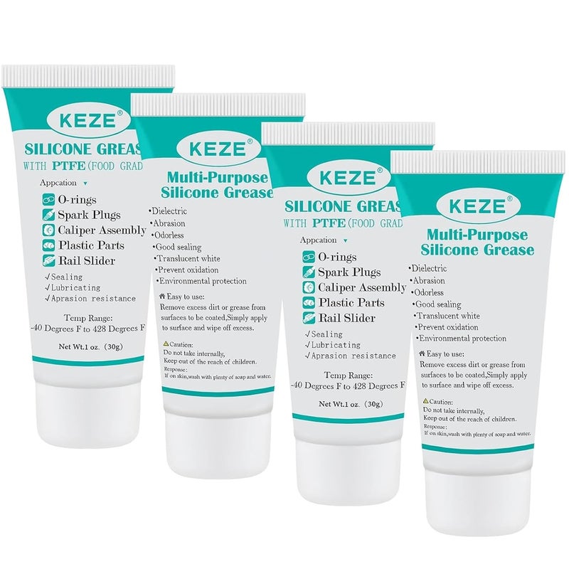 KEZE Silicone Grease Tube PTFE Synthetic Lubricant Sliding Door Grease Automotive Lubrication RV Toilet Seal Lubricant for Plumbing Faucet O Rings Plastic Parts Rubber Seal 1 oz 4-Tube All-item matching trendy build - Image 1