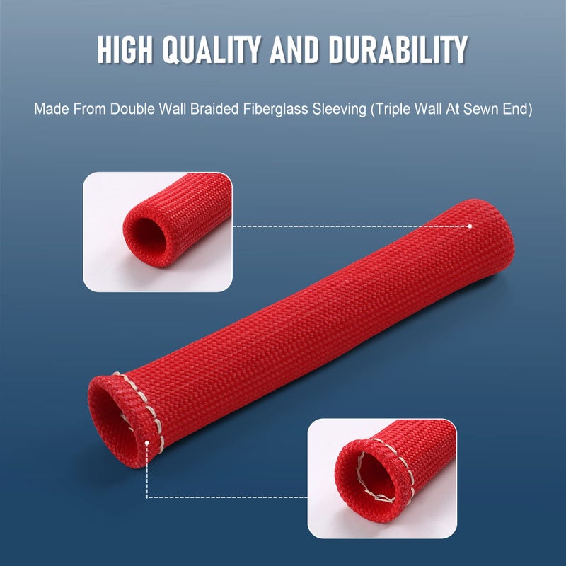 JDMSPEED 8 قطع غطاء واقي من الحرارة سلك شمعات الإشعال الأحمر 1200 درجة فهرنهايت بديل لـ SBC BBC 350 454 بطول 6 بوصات - Image 3