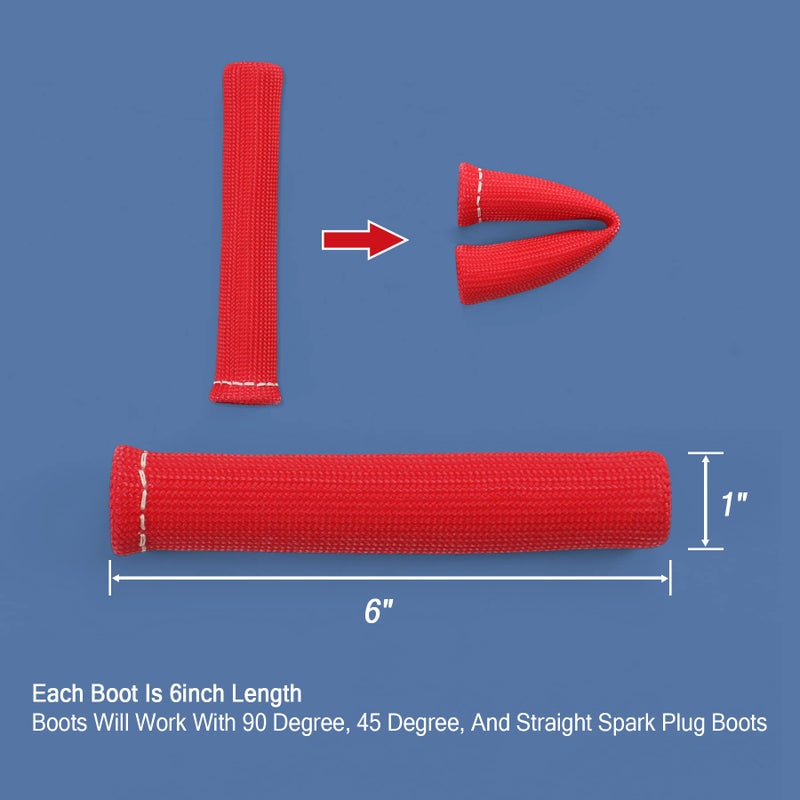 JDMSPEED 8 قطع غطاء واقي من الحرارة سلك شمعات الإشعال الأحمر 1200 درجة فهرنهايت بديل لـ SBC BBC 350 454 بطول 6 بوصات - Image 4