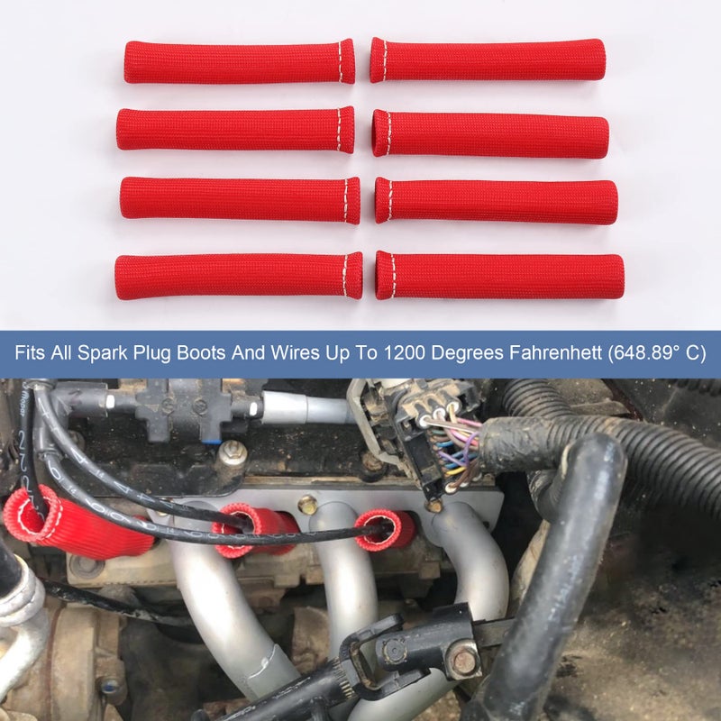 JDMSPEED 8 قطع غطاء واقي من الحرارة سلك شمعات الإشعال الأحمر 1200 درجة فهرنهايت بديل لـ SBC BBC 350 454 بطول 6 بوصات - Image 2