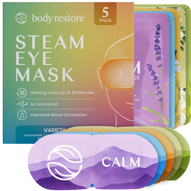 Body Restore Heated Eye Mask for Dry Eyes 5 Pack - Self Heating Warm Compress, Christmas Stocking Stuffers, White Elephant, Birthday Gifts for Women, Men, Stye Eye Treatment, Relaxation - Variety - Image 1