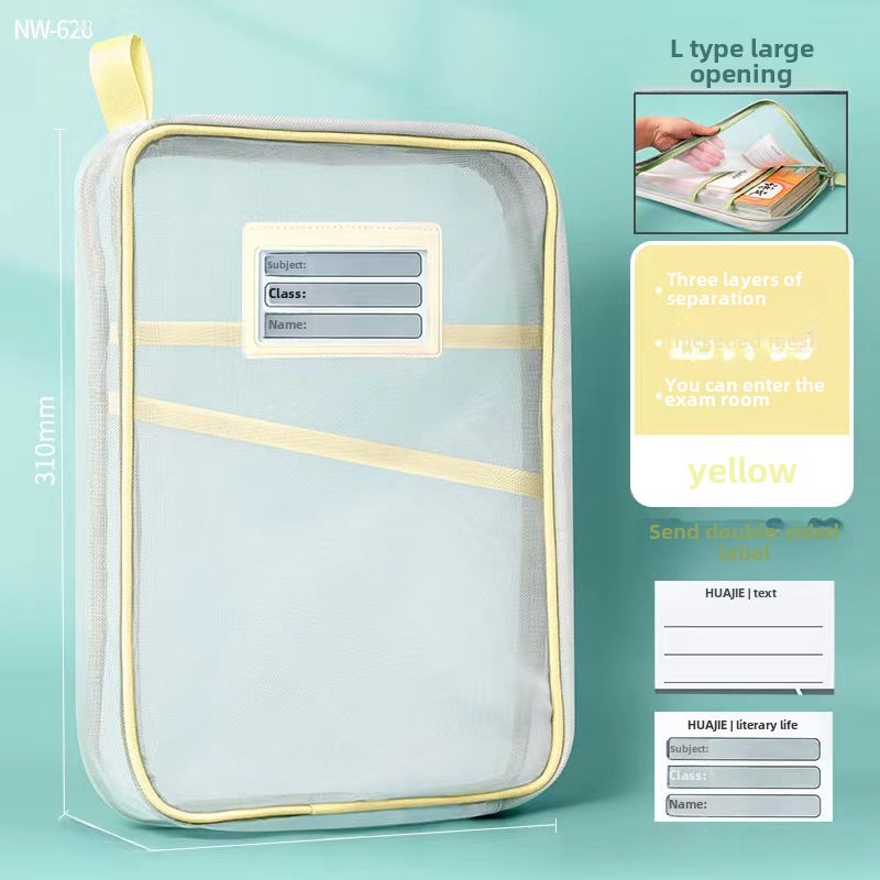 L-Shaped Mesh Document Bag Thickened Organizer Yellow 