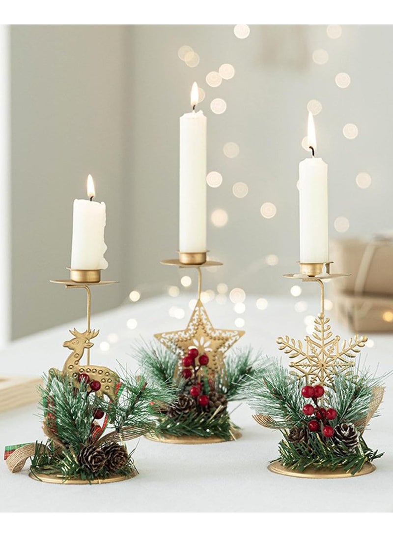 Christmas Candle Holder Candlestick Holder Candle Stick Holder Pentagram and Pine Cone Christmas Decoration Tree Pine Gift for Table Centerpiece Festive Ornaments Mantel Home Party Thanksgiving (3pcs) - Image 1