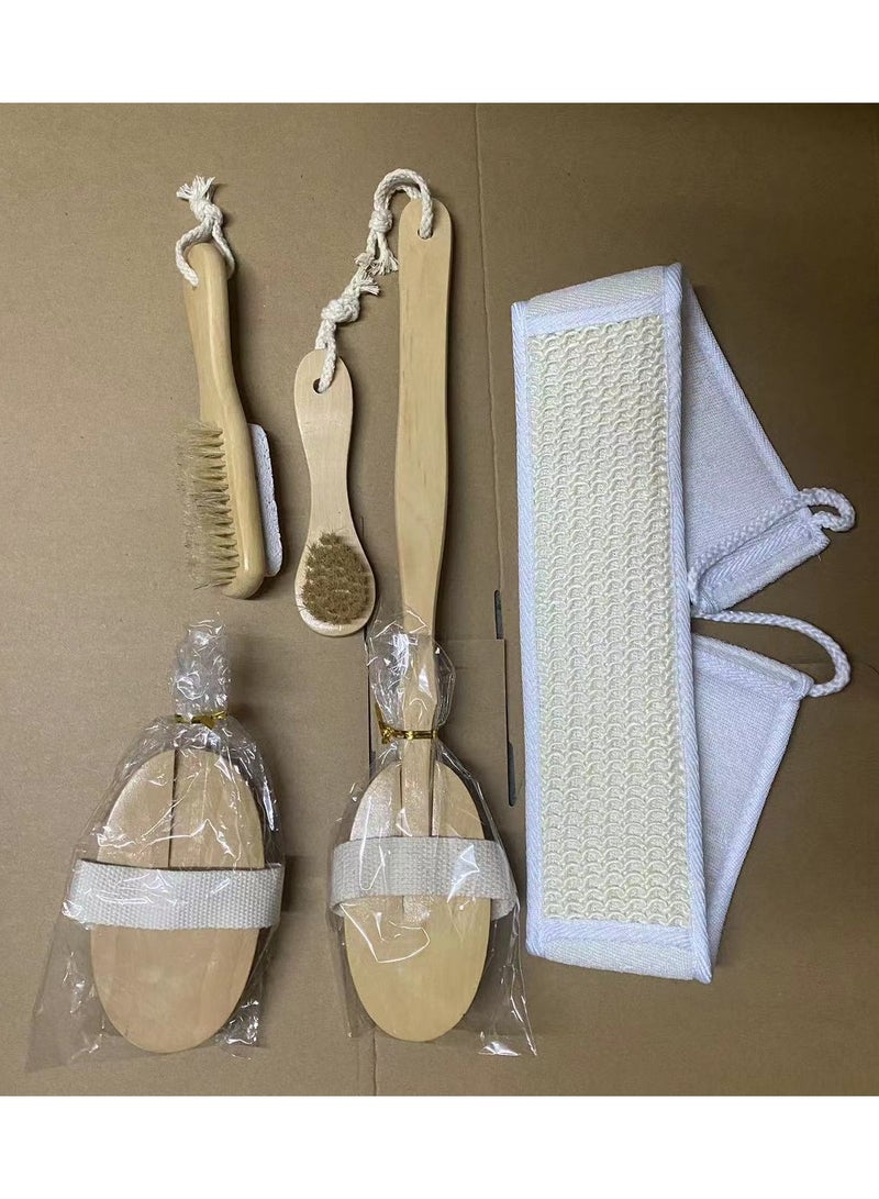 AceLuste 5-Piece Body Brush and Massage Handle Set, Shower Brush Kit for Relax and Deep Clean, Beige - Image 3