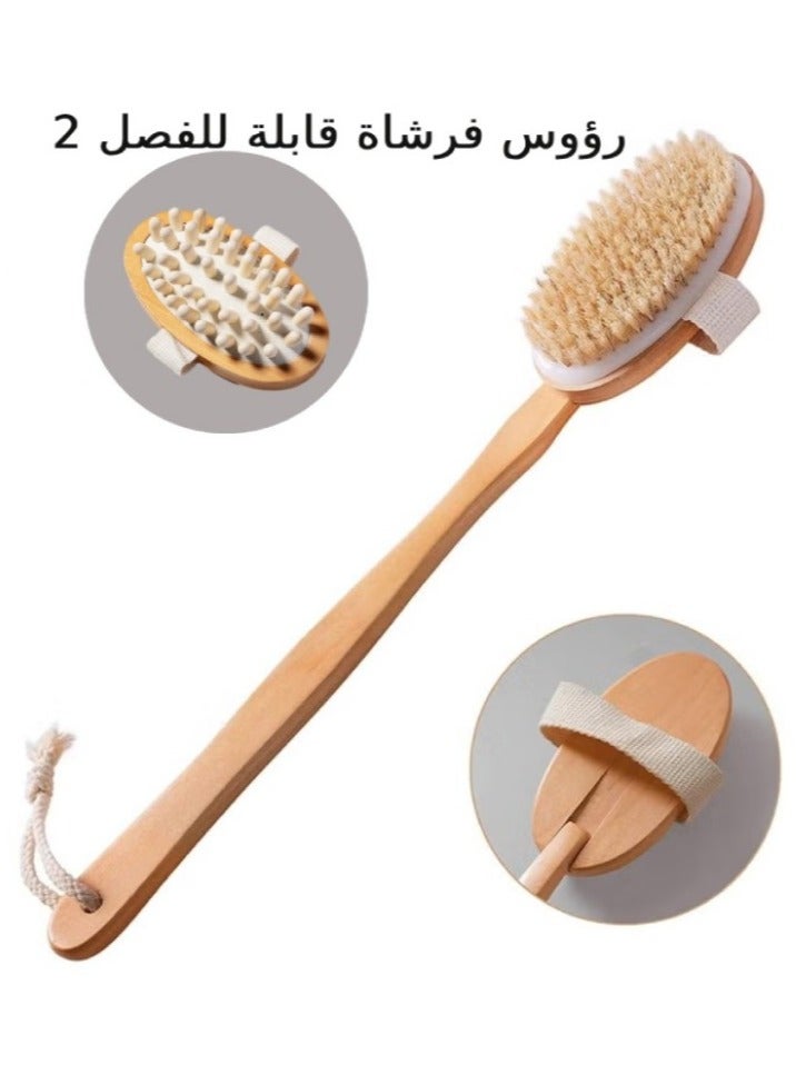 AceLuste 5-Piece Body Brush and Massage Handle Set, Shower Brush Kit for Relax and Deep Clean, Beige - Image 4