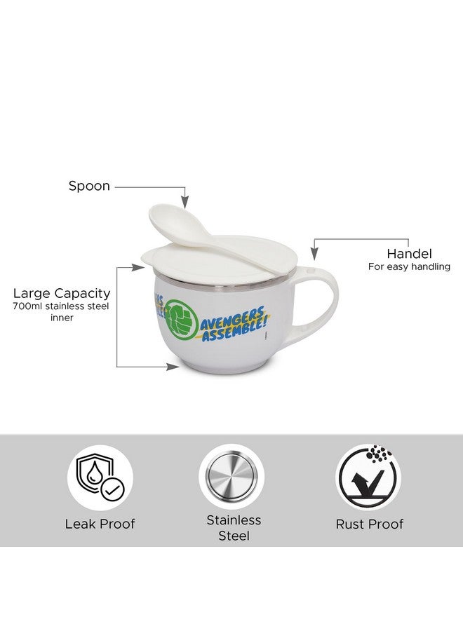 Jaypee Plus Stainless Steel Disney Printed Souptok Prime Soup Bowl with Lid & Spoon Maggi Bowl Noodles Pasta, Best Diwali Gift, Birthday Gift for Girls and Boys, Avengers Assemble - Image 2