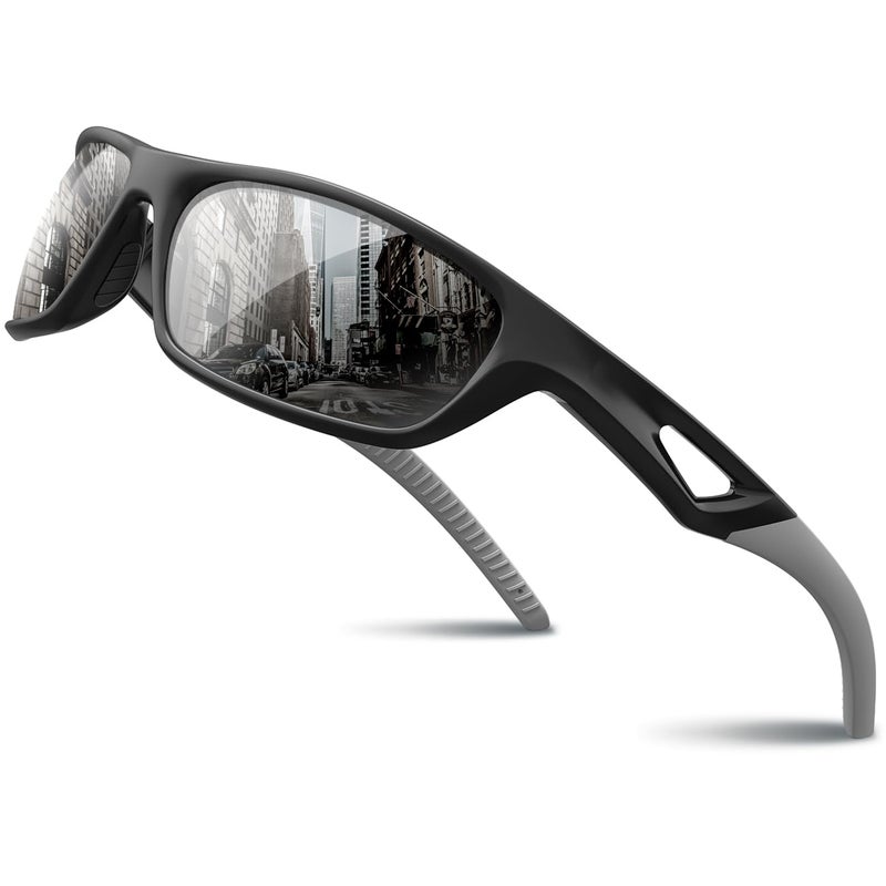 RIVBOS Polarized Sports Sunglasses Driving Sun Glasses Shades for Men Women Tr90 Frame for Cycling Baseball Running Rb831 Black&Grey, Large - Image 1