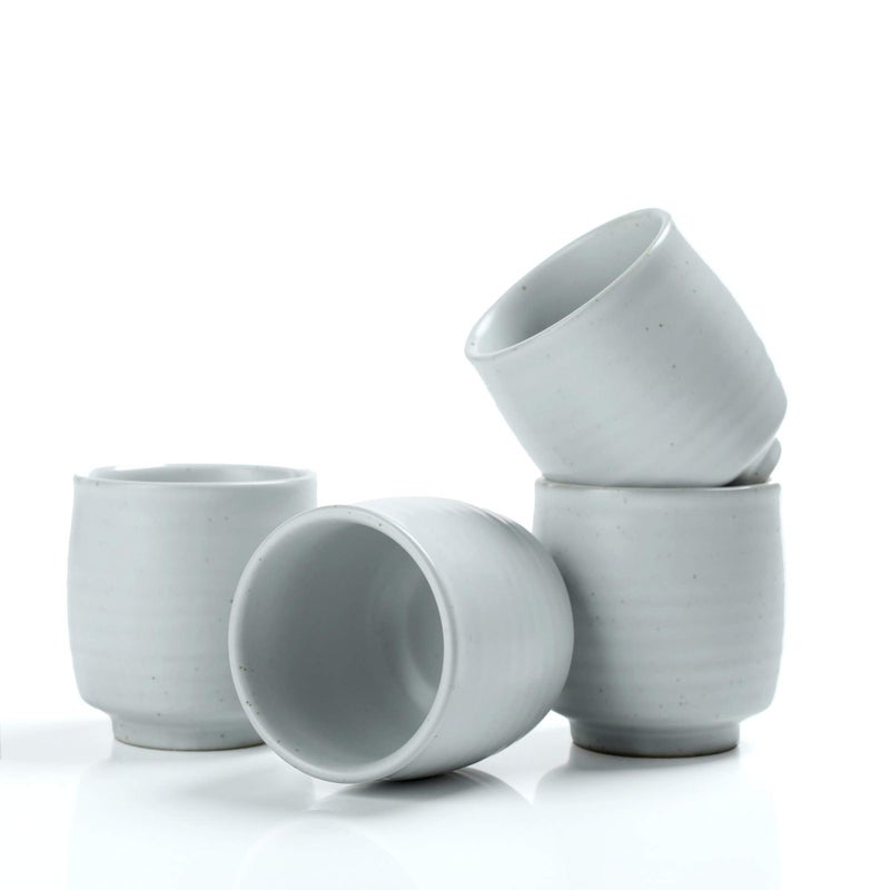 TEANAGOO Japanese Tea Cups 72 Oz  205 Ml Ceramic No Handles Asian Matcha Cups Ivory White 4 PcsBox H7