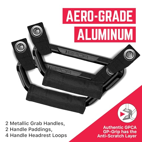 GPCA GP BackGrip PRO, Headrest Car Passenger Hand Grip for Truck & Car Wrangler JL JT JK Handle for Offroad, Kids & Seniors, Patented Jeep Accessories, Aluminum,Jet Black, 2-Pack - Image 2