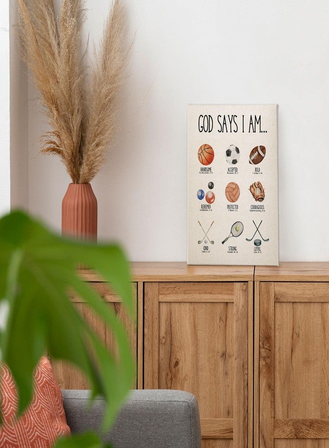 PHAMTE Christian Sports Nursery Wall Art Decor Canvas 11x14, God Says I Am Religious Pictures Decorations, Bible Verse Framed Prints Artwork for Kids Boy Nursery Room Bedroom Playroom Decor - Image 4