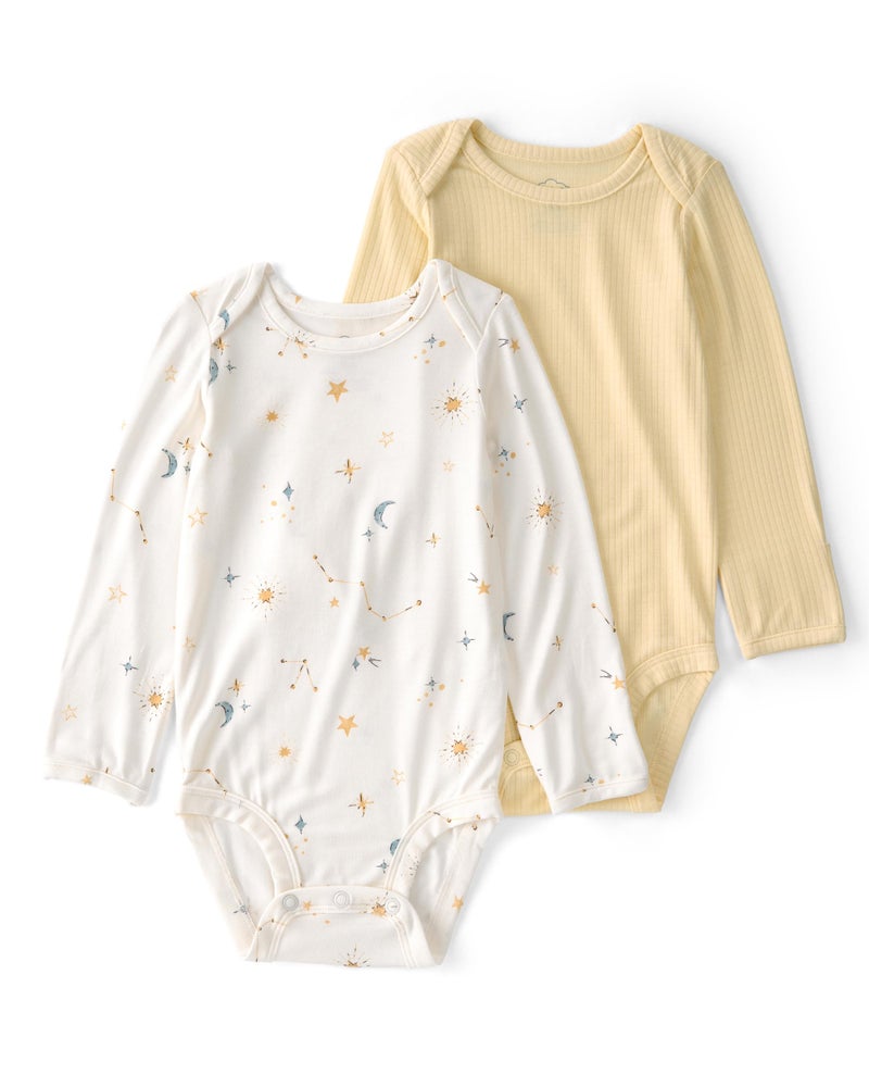 Carter's Neutral PurelySoft 2-pack Long Sleeve Bodysuit, Constellation Print, 12M - Image 1