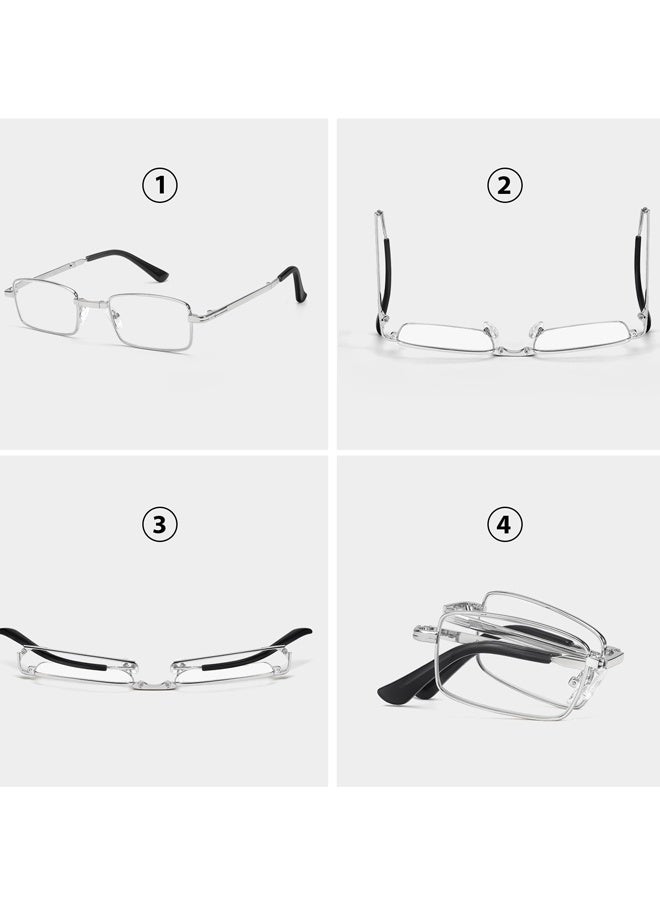 Folding Reading Glasses with Leather Glasses bag Compact Foldable Full Frame Readers for Men and Women,Ideal for Reading Books Using Computers and Phones Travel Office Work Outdoor Errands and Daily Close Up Tasks,Silver - Image 4