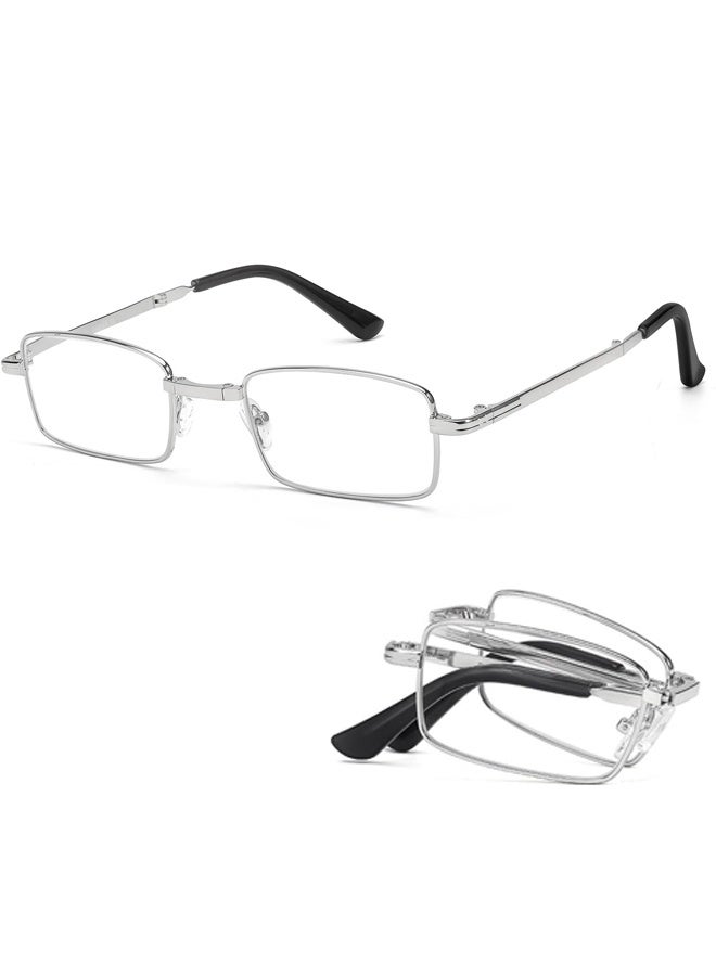 Folding Reading Glasses with Leather Glasses bag Compact Foldable Full Frame Readers for Men and Women,Ideal for Reading Books Using Computers and Phones Travel Office Work Outdoor Errands and Daily Close Up Tasks,Silver - Image 3