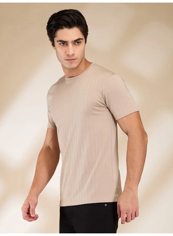 بيينغ هيومان Mens Beige Round Neck Short Sleeve T-Shirt
