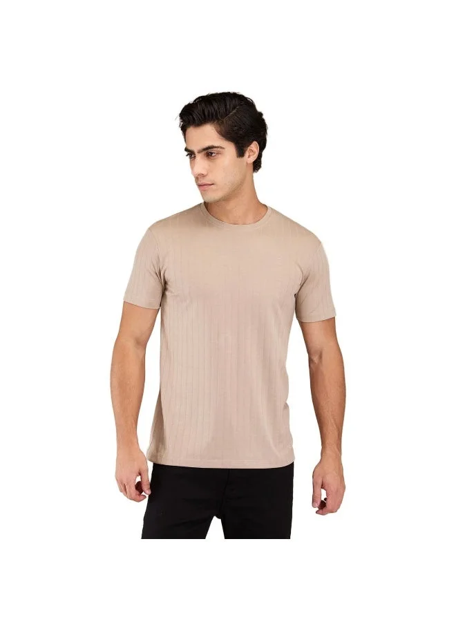 بيينغ هيومان Mens Beige Round Neck Short Sleeve T-Shirt