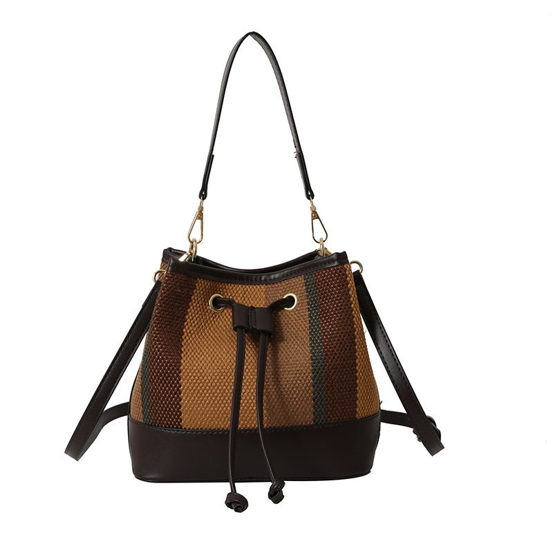 Striped Color-Blocked Bucket Bag For Women 2023 Japanese And Korean Fashion Niche Single Shoulder Crossbody Bucket Bag - Image 1