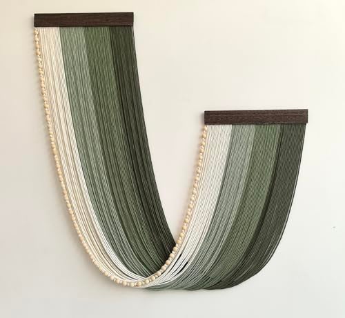 Achart Large Macrame Wall Hanging Dip Dyed Yarn Tapestry Ombre Yarn Gradient Color Macrame Wall Decor Macrame Tapestry Boho Decor for Bedroom Living Room Headboard Above Bed (Green + Bead) - Image 2