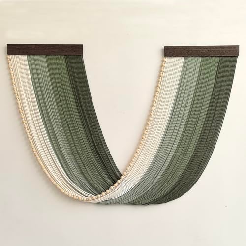 Achart Large Macrame Wall Hanging Dip Dyed Yarn Tapestry Ombre Yarn Gradient Color Macrame Wall Decor Macrame Tapestry Boho Decor for Bedroom Living Room Headboard Above Bed (Green + Bead) - Image 1