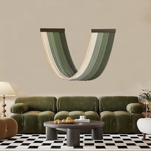 Achart Large Macrame Wall Hanging Dip Dyed Yarn Tapestry Ombre Yarn Gradient Color Macrame Wall Decor Macrame Tapestry Boho Decor for Bedroom Living Room Headboard Above Bed (Green + Bead) - Image 5