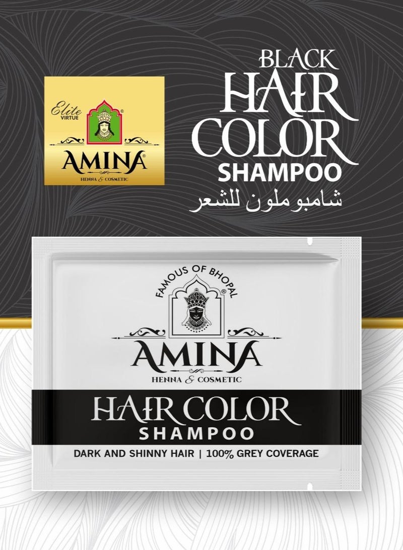 Amina 1 Minute Express Vip Permanent Black Herbal Hair Colour Shampoo With Heena & Amla for Men and Women 120ml (20ml Pack of 6) Quickest Colours For Your Hair With Gloves Free - Image 3