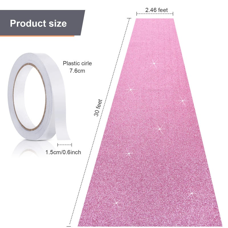 Tatuo Carpet Runner Runway Rug 55 GSM Thickness with Carpet Tape for Prom Wedding Christmas Party Outdoor Indoor Hallway Rug(Glitter Pink 2.46 x 30 Feet) - Image 2
