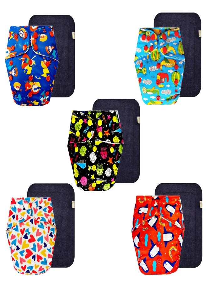 Dumbledo Premium Cloth Diaper with Black Insert (Pack of 5) | Hypoallergenic | Breathable | Easy to Clean | Perfect for Indian Summers | 3 Months - 3 Years | Unisex Baby - Image 1