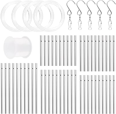 Keadic Keadic 60 Pcs Wind Chimes Making Kit Contains Metal Silver Tubes, Windchime String, Transparent Top Circles and Swivel  - Image 1