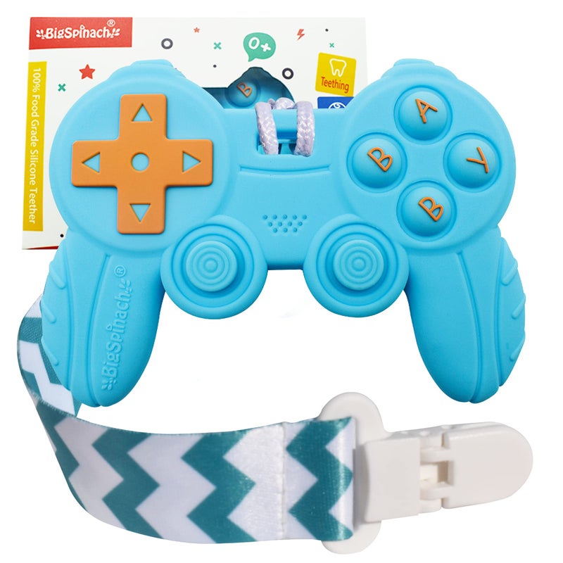 BIGSPINACH Cool Remote Game Control Teething Toy for Babies 0-6 6-12 Months,Game Controller Teether for Gamer Parents,Baby's First Valentines Day Gifts,Silicone Remote Chew Toysï¼ˆBlue - Image 1