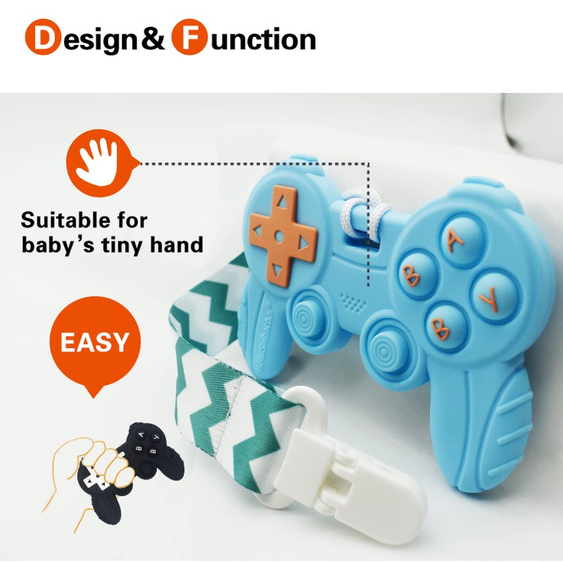 BIGSPINACH Cool Remote Game Control Teething Toy for Babies 0-6 6-12 Months,Game Controller Teether for Gamer Parents,Baby's First Valentines Day Gifts,Silicone Remote Chew Toysï¼ˆBlue - Image 4