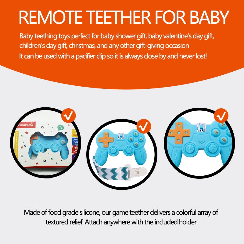 BIGSPINACH Cool Remote Game Control Teething Toy for Babies 0-6 6-12 Months,Game Controller Teether for Gamer Parents,Baby's First Valentines Day Gifts,Silicone Remote Chew Toysï¼ˆBlue - Image 5