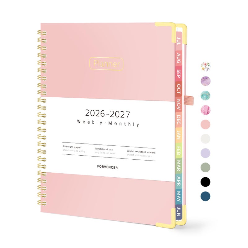 Forvencer Academic Planner 2026-2027, Hardcover Calendar Planner Weekly & Monthly, July 2026 - June 2027, 6" x 8", Daily Agenda with Tabs, College School Organizer for Student Teacher, Pink - Image 1