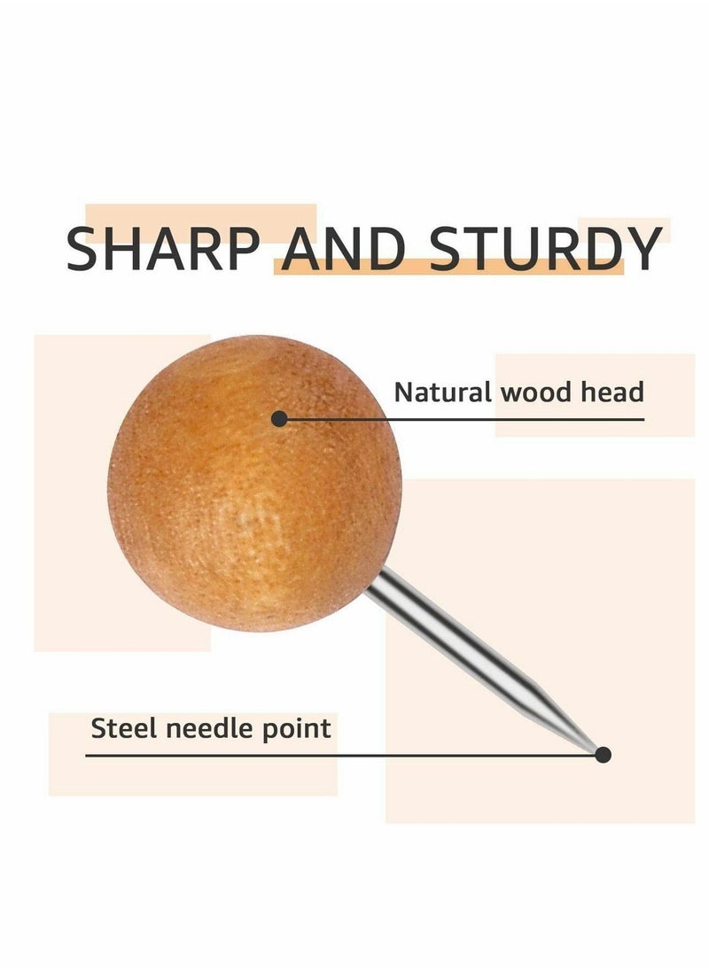 Excefore - Wooden Push Pins, Walnut, 100pcs Wood Thumb Tacks Decorative for Bulletin Boards, Cork Boards, Foam Boards, Map Photos Calendar and Home Office Craft Projects, Round - Image 1