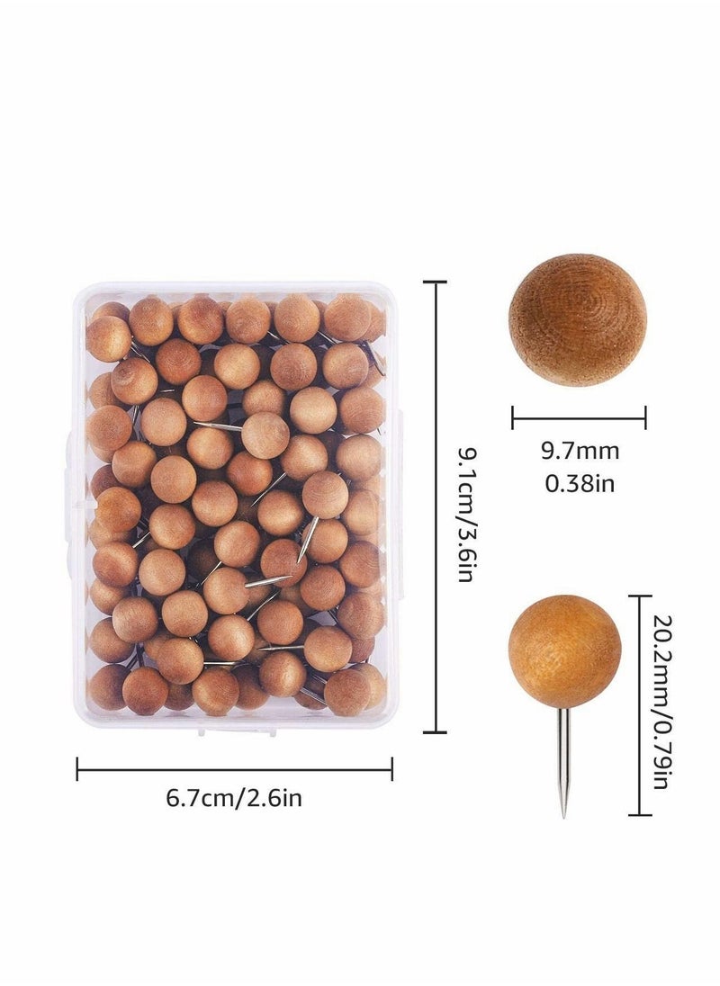 Excefore - Wooden Push Pins, Walnut, 100pcs Wood Thumb Tacks Decorative for Bulletin Boards, Cork Boards, Foam Boards, Map Photos Calendar and Home Office Craft Projects, Round - Image 1