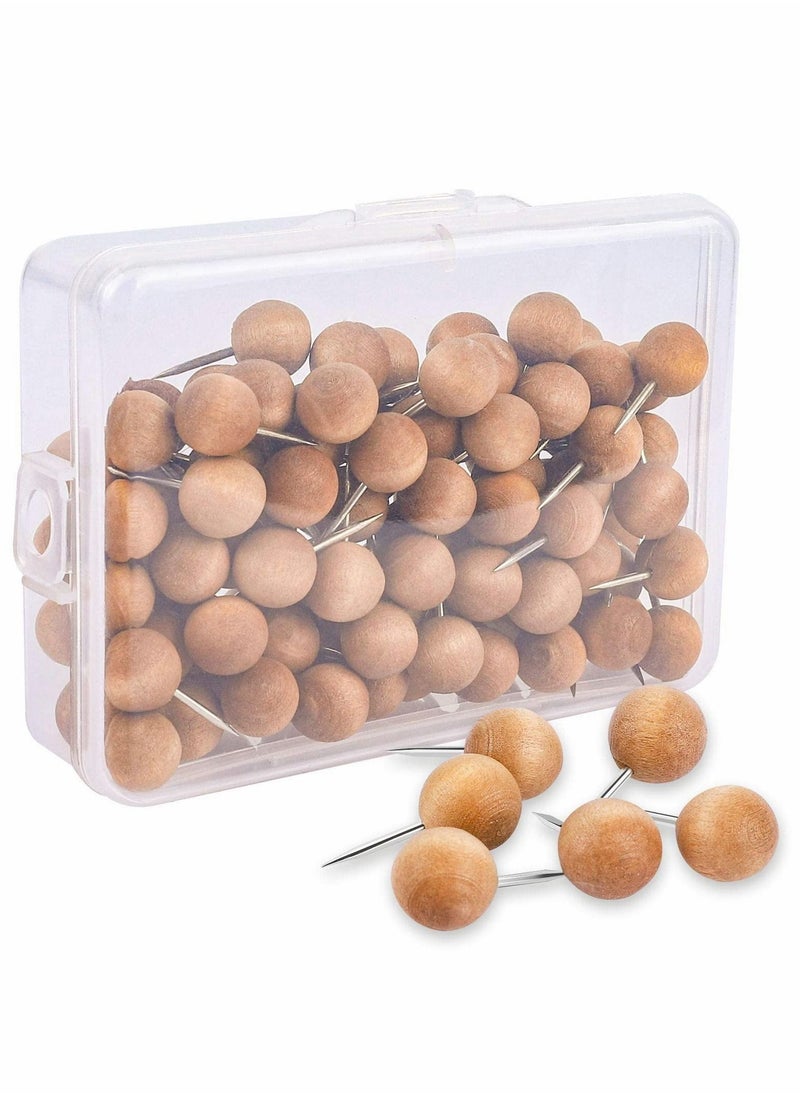 Excefore - Wooden Push Pins, Walnut, 100pcs Wood Thumb Tacks Decorative for Bulletin Boards, Cork Boards, Foam Boards, Map Photos Calendar and Home Office Craft Projects, Round - Image 1